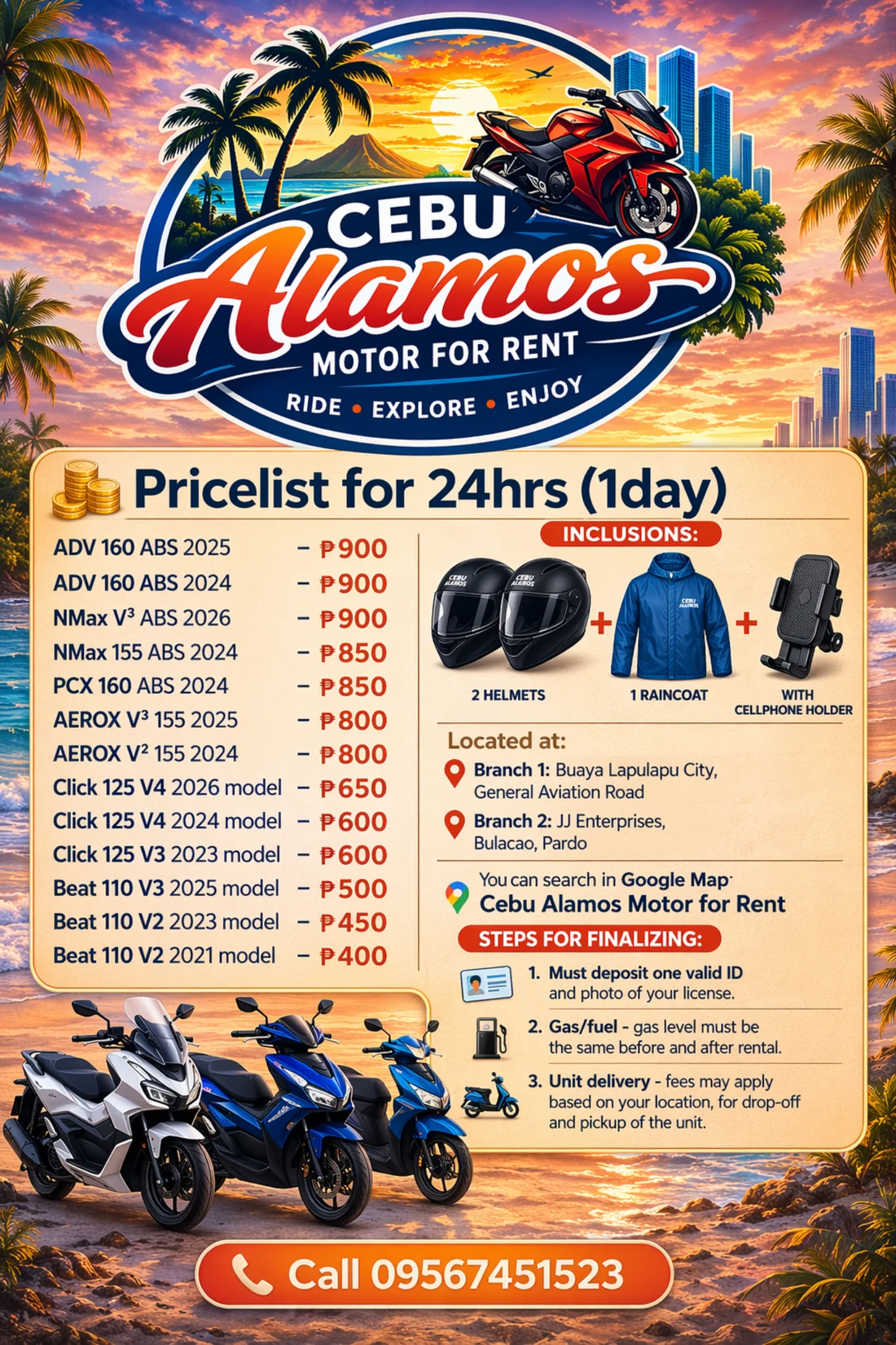 Cebu Alamos official rates and pricing poster